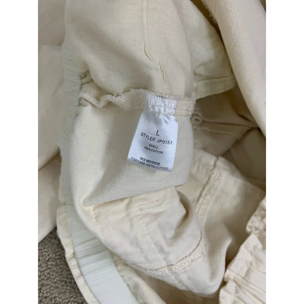 Oli & Hali Cream Streetwear Cargo Pants Drawstring Waist Utility JP0153 Large - Picture 6 of 13